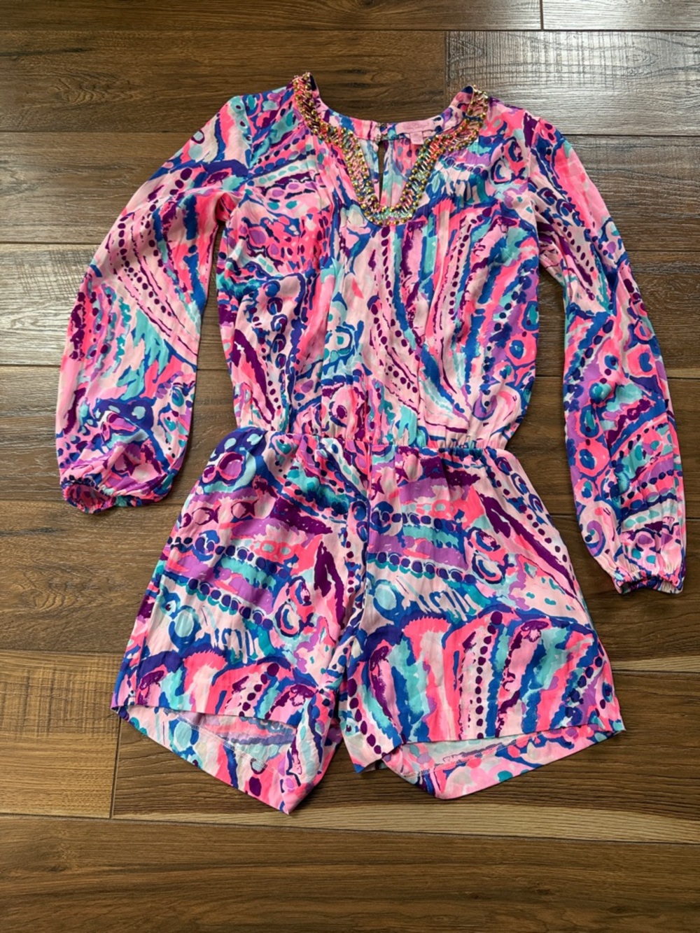 Lilly Pulitzer Girls Pink Multicolor Long-Sleeve Romper